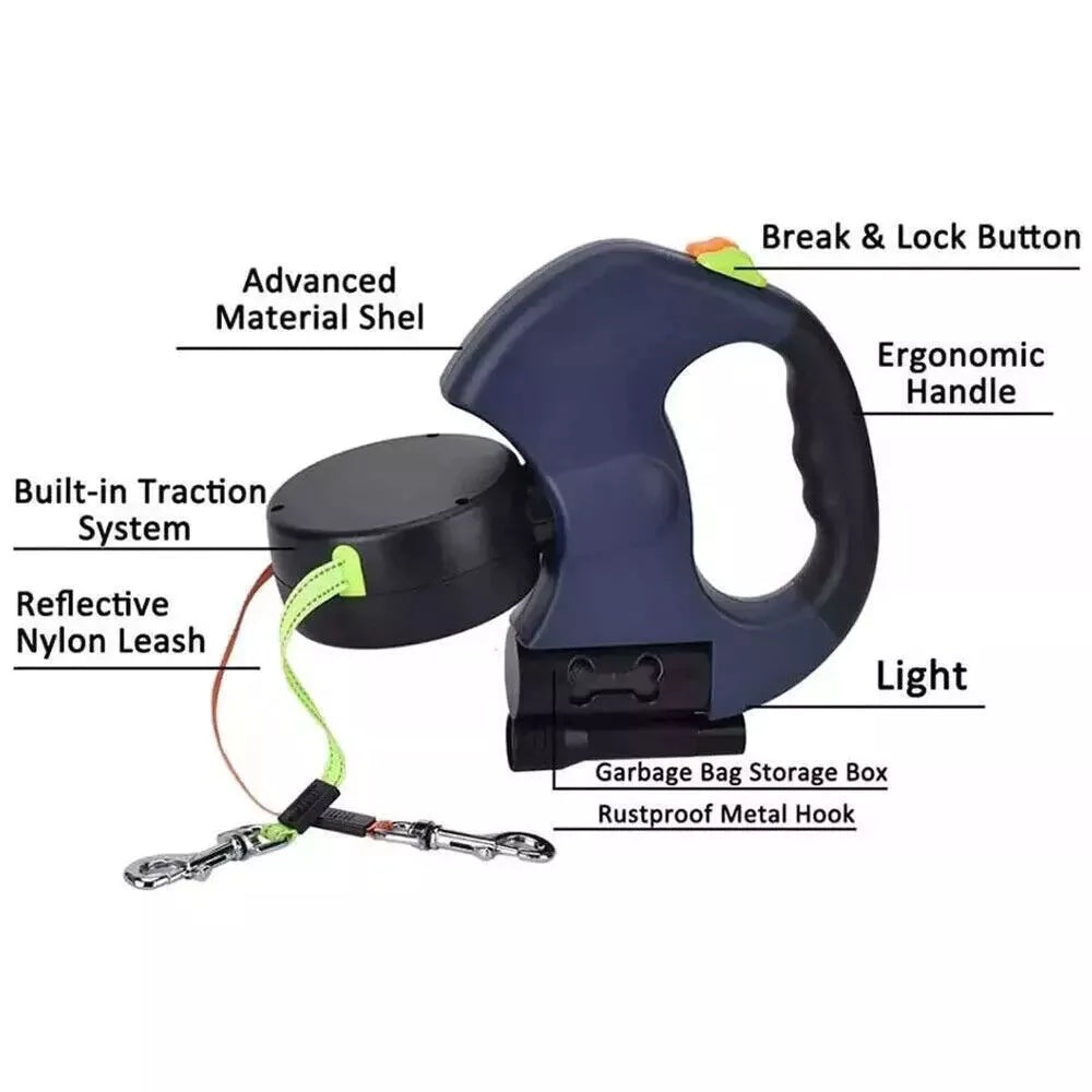 Twin Dog Reflective Retractable Leash