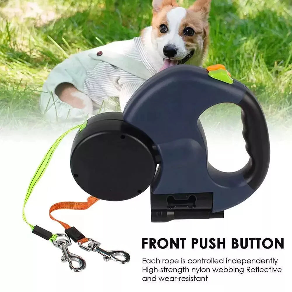 Twin Dog Reflective Retractable Leash