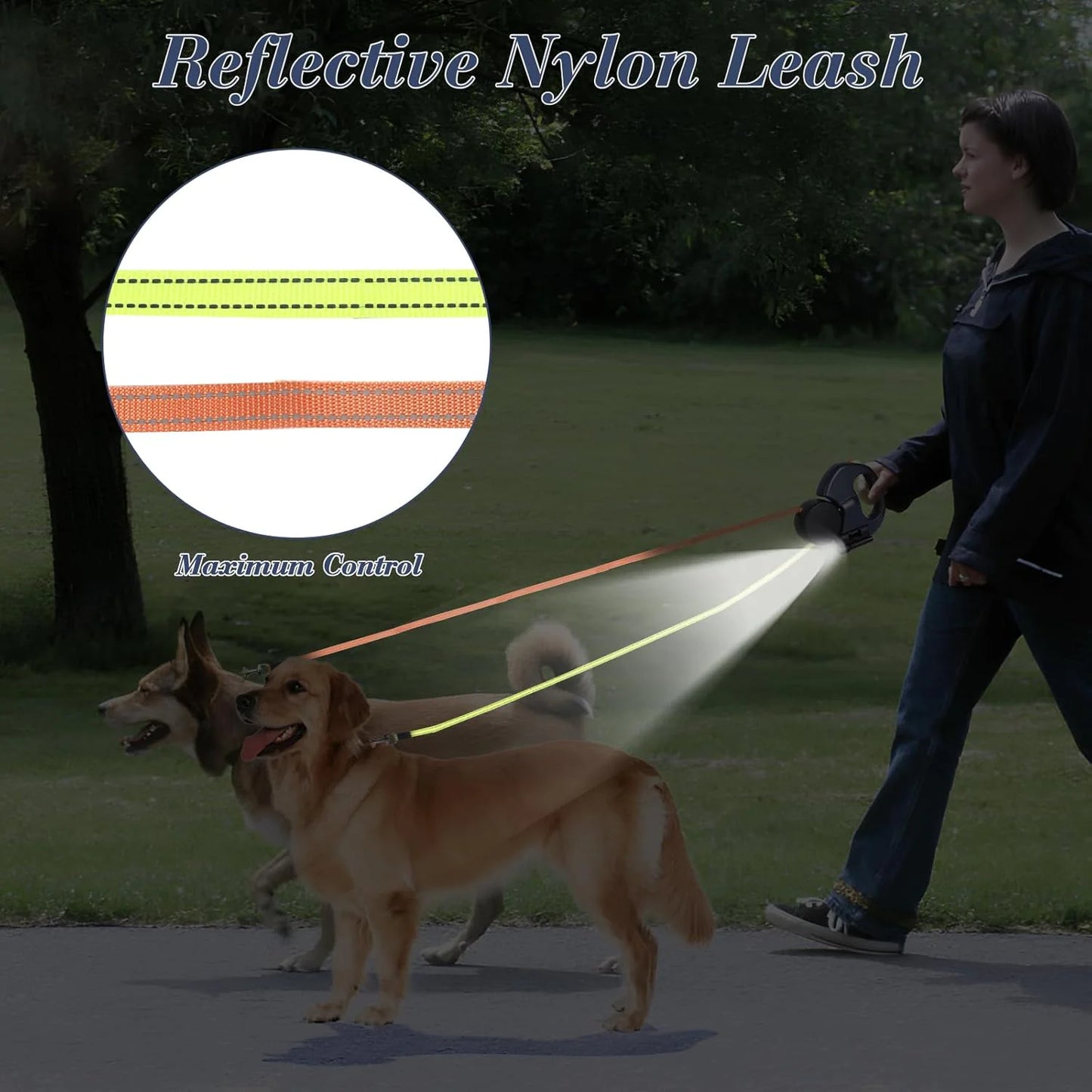 Twin Dog Reflective Retractable Leash
