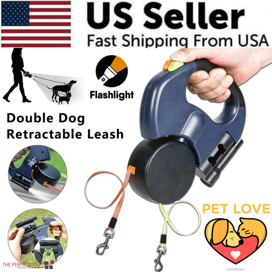 Twin Dog Reflective Retractable Leash