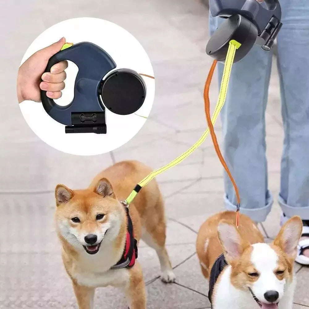 Twin Dog Reflective Retractable Leash
