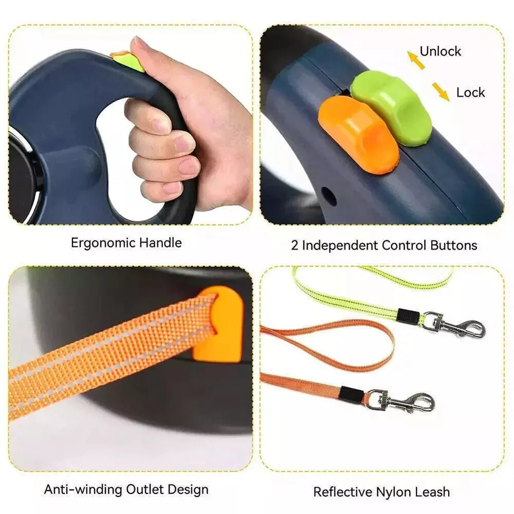 Twin Dog Reflective Retractable Leash