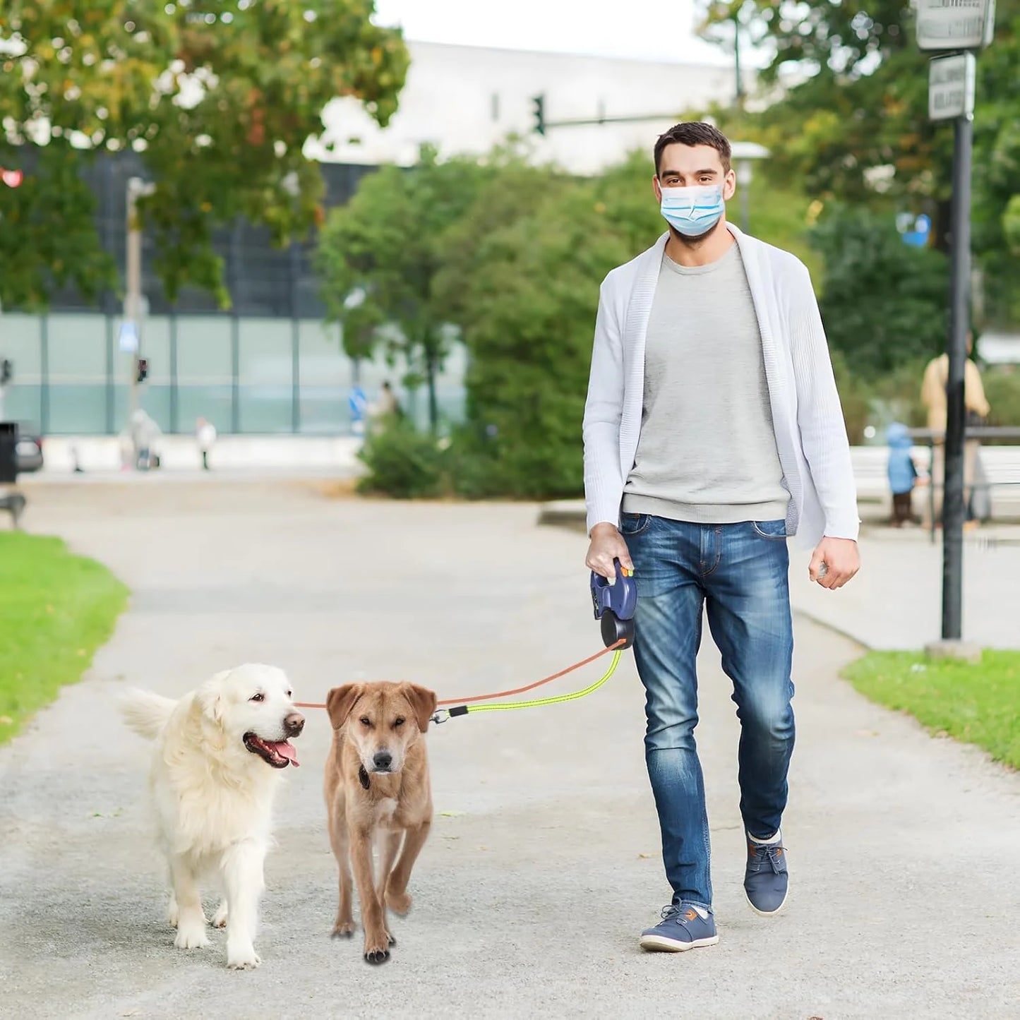 Twin Dog Reflective Retractable Leash
