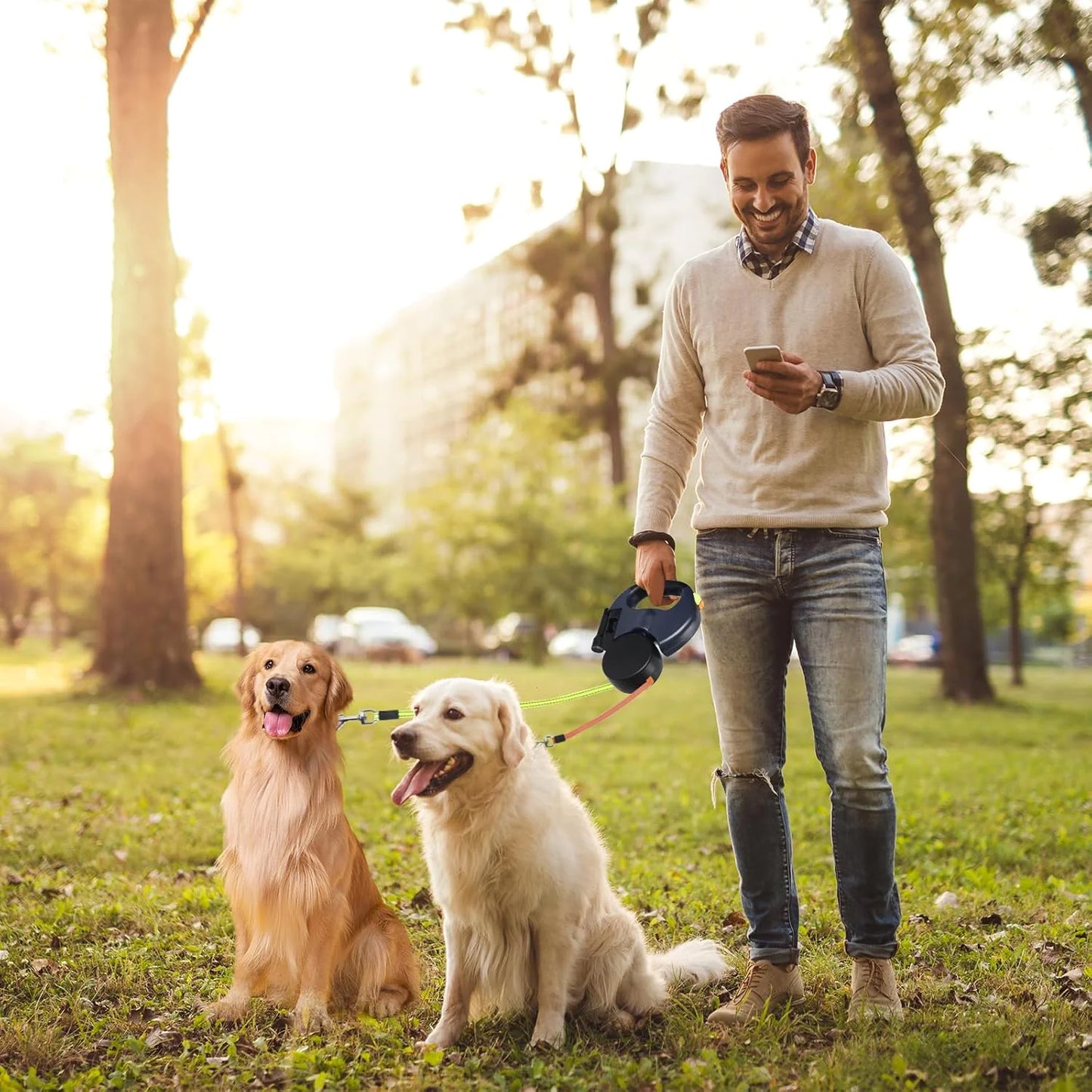 Twin Dog Reflective Retractable Leash